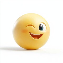 Fototapeta premium Yellow Happy Emoji on White Background, Shadow-Free Surface. Round Shape with Colored Eyes and Mouth in High-Resolution 3D Render.