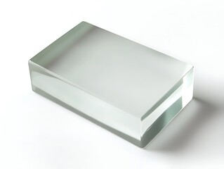 Fototapeta premium Clear glass rectangular block on white background.