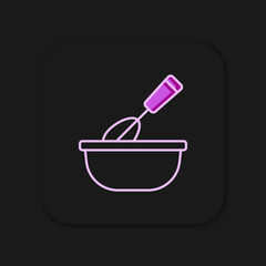 Filled outline Cooking whisk with bowl icon isolated on black background. Cooking utensil, egg beater. Cutlery sign. Food mix symbol. Flat filled outline style with shadow. Vector