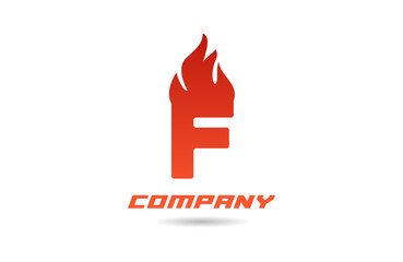 F red fire flames alphabet logo icon letter design with gradient colour for business and company