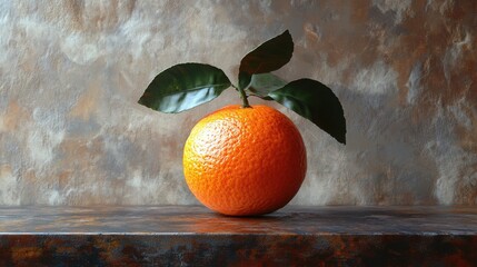 A single ripe orange on a textured background, offering a fresh and vibrant appeal for food or design themes.