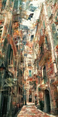 Fototapeta premium A dreamlike or painting collage of famous travel destinations from around the world.