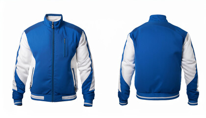 Blue and White Baseball Jacket Men s Sportswear Front and Back View