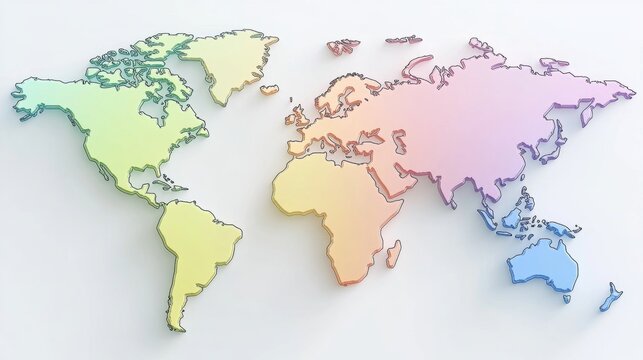 A colorful outline of a world map on a light background.