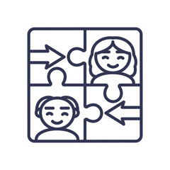 Puzzle pieces with diverse faces symbolize inclusion and collaboration.