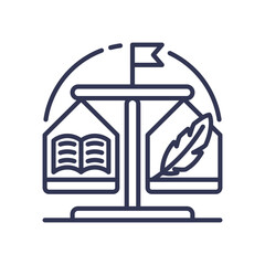 Scales balancing a book and a feather, symbolizing evaluation and judgment.