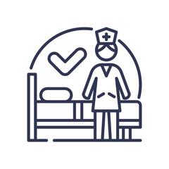 Nurse beside a hospital bed with a checkmark symbolizing quality patient care.