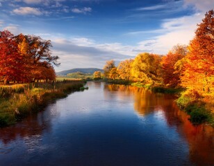 Fototapeta premium river landscape with autumn colors