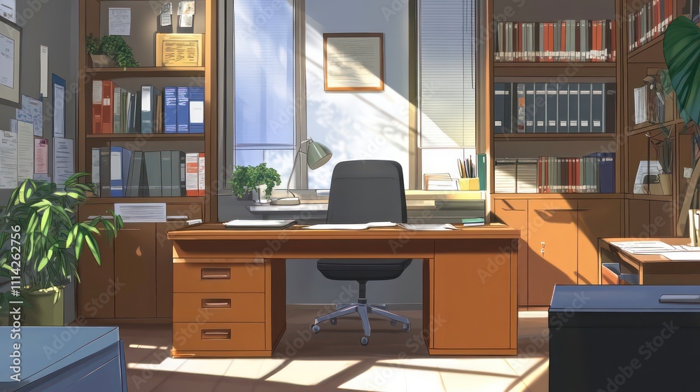 Poster A clean design featuring a neatly organized desk, tidy file folders, and balanced workspace elements.
