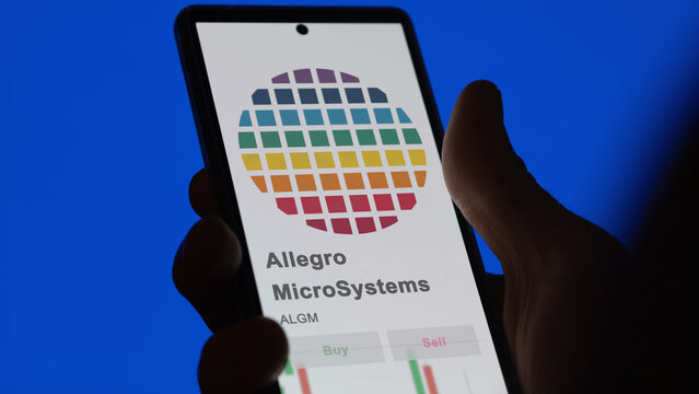March 26th 2024, logo of Allegro MicroSystems on a white wall in a hall building, the $ALGM brand indoor.
