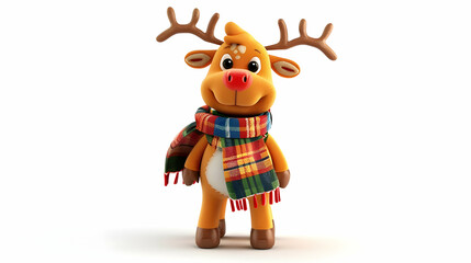 Fototapeta premium A cheerful cartoon reindeer wearing a colorful scarf, perfect for holiday-themed designs.