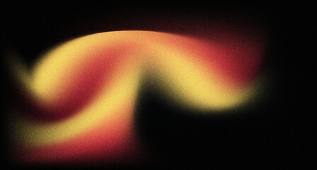 Glowing red yellow grainy color gradient wave shape black background, noise texture effect for design