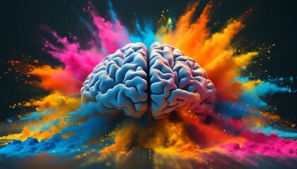 Exploding creativity: Brain with vibrant bursts of color, symbolizing innovation and imagination