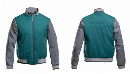 Men s Teal Bomber Jacket Casual Style Two Views Clothing Apparel