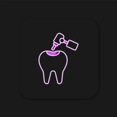 Filled outline Tooth with caries and tooth drill icon isolated on black background. Tooth decay. Flat filled outline style with shadow. Vector