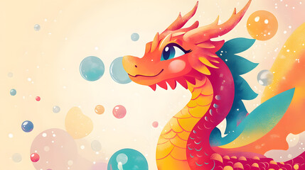 Obraz premium Vibrant Chinese Dragon Doodles, Playful and Whimsical 2D Illustrations for Posters, Tags, and Banners