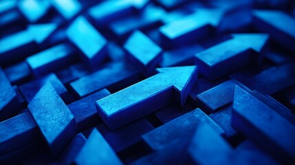 An abstract depiction of blue arrows giving a sense of direction and progress, ideal for use in business or motivational content, presentations, and digital media to represent growth and innovation,