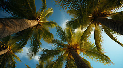 Tropical Palm Trees Against Brilliant Turquoise Sky on Perfect Sunny Day