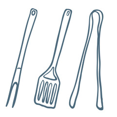 Line Art Illustration of Grill Cutlery. Vector Graphic.