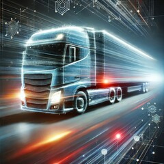 Abstract illustration of the moving semi truck. Logistics concept.
