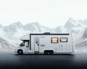 Modern RV with a flatroof design and large, frameless windows for a sleek look