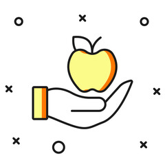 Filled outline Apple icon isolated on white background. Excess weight. Healthy diet menu. Fitness diet apple. Flat filled outline style with shadow. Vector