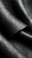 Close-up of black, textured fabric with soft folds and shadows.