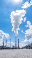 Renewable energy hydrogen. Industrial landscape with smoke stacks