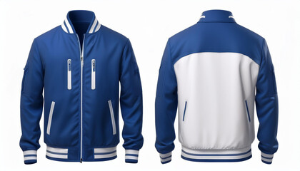 Blue and White Baseball Jacket Mockup Front and Back Views