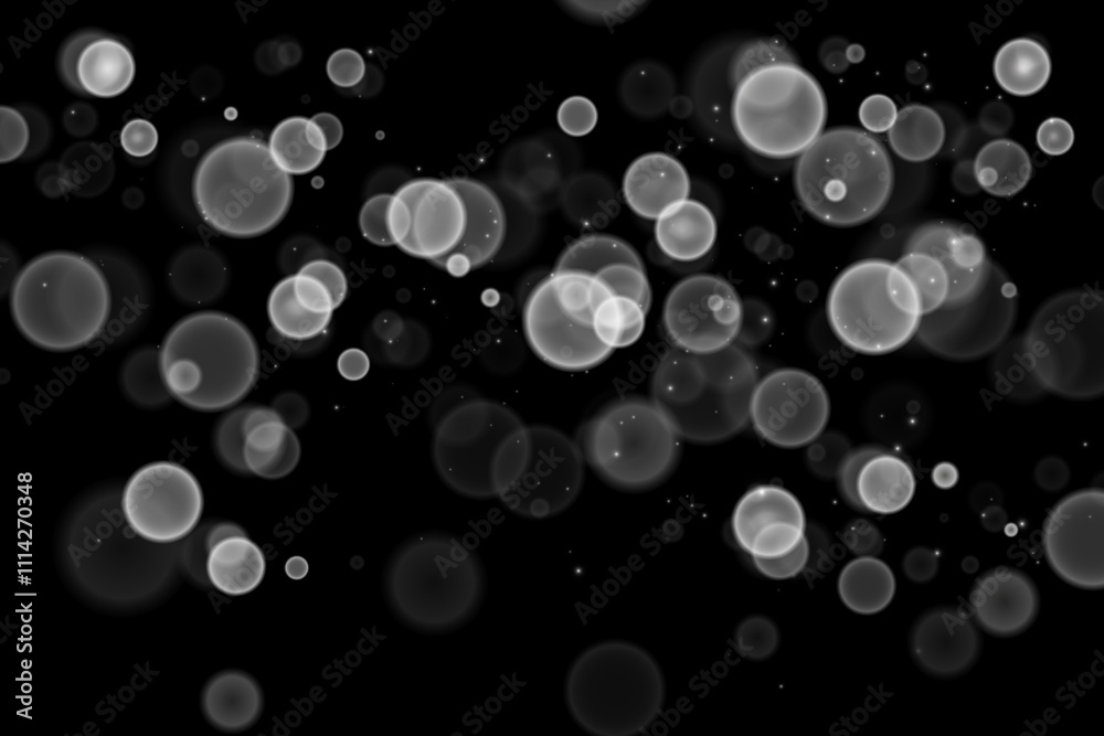 Poster White bokeh lights isolated. Vector background with silver sparkles	
