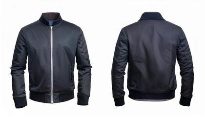 Men s Dark Blue Bomber Jacket Front and Back View Fashion Apparel