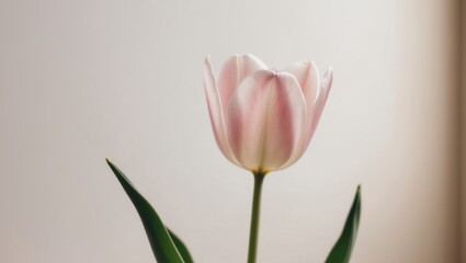 Beautiful pink tulip in soft natural light setting.