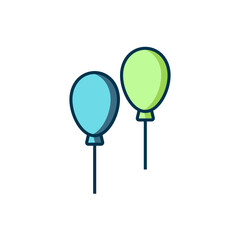 Filled outline Balloons with ribbon icon isolated on white background. Flat filled outline style with shadow. Vector