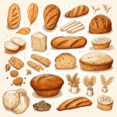 Freshly Baked Bread and Pastries Illustration Collection