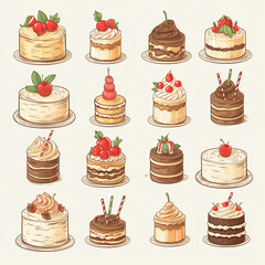 Assorted Cakes and Desserts Illustration