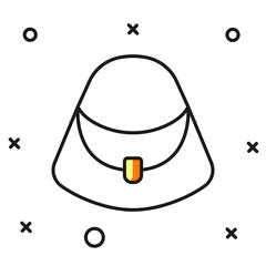 Filled outline Handbag icon isolated on white background. Female handbag sign. Glamour casual baggage symbol. Flat filled outline style with shadow. Vector