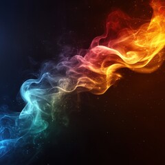 Obraz premium A vibrant swirl of colorful smoke transitions from cool blue to warm orange against a dark background, perfect for use in digital artwork, backgrounds