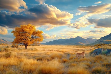 Obraz premium Capture the Essence of a Cheetah in Its Natural Habitat, Showcasing Speed, Grace, and the Beauty of Wildlife in Africa's Diverse Ecosystem