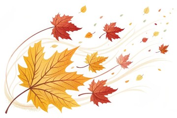 Obraz premium Autumn Leaves Dancing in a Gentle Breeze, a Whimsical Illustration of Fall Foliage