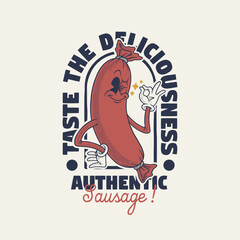 retro cartoon emblem of ok sausage