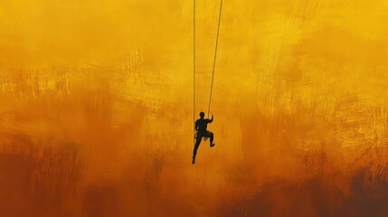 Fototapeta premium Silhouette of a person swinging against a fiery orange sky.