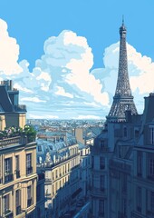 Parisian Vista A Sunny Day View of the Eiffel Tower