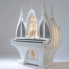 Elegant White Cathedral-Style Electronic Organ Instrument