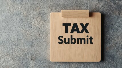 A wooden sign displaying the words "TAX Submit," symbolizing the tax submission process.