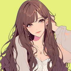 Serene Anime Girl with Long Brown Hair and Delicate Jewelry (1)