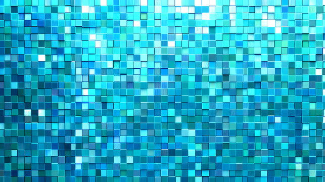 A mosaic pixel background with a mix of cool colors like blue, teal, and green. the refreshing hues and pixel arrangement create a calm and serene pattern. Mosaic. Illustration