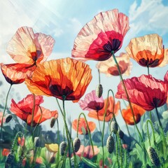 Vibrant Poppy Field Under a Summer Sky's Embrace