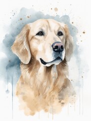 Golden Retriever Watercolor Portrait, Calm and Serene Canine