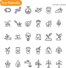Ecofriendly icons sustainability, nature, recycling, environment, plants, energy, conservation, grow
