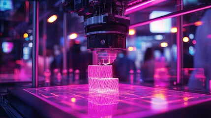 3D Printer Creating A Pink Illuminated Object